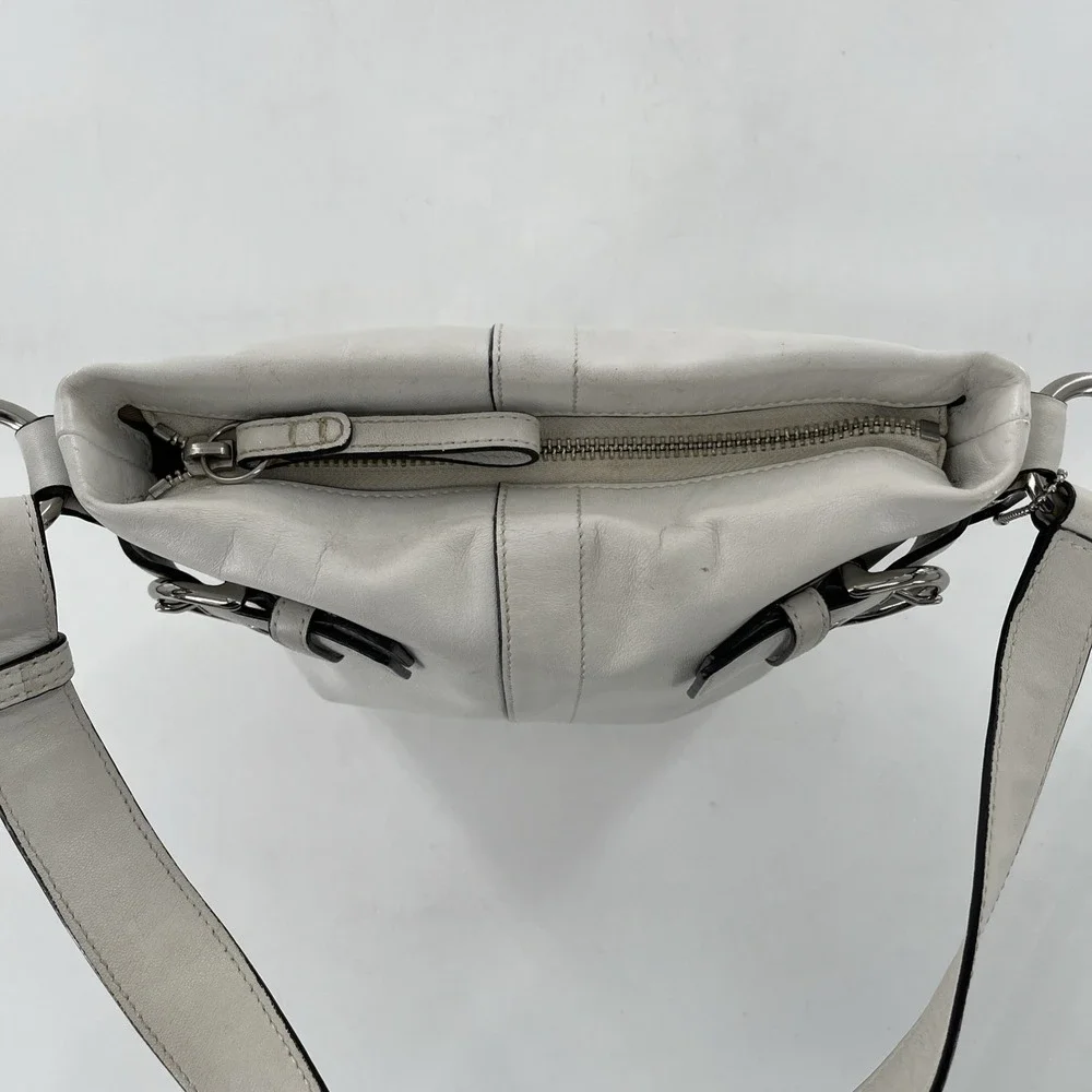 Coach Leather‎ Soho Slim 1453 Hobo Purse Cream Large Silver Buckles Shoulder Bag